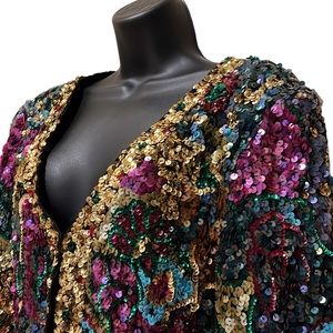 Vintage 80s Sequin Wearable Art Jacket~ESSENCE by Mail~See Measurements